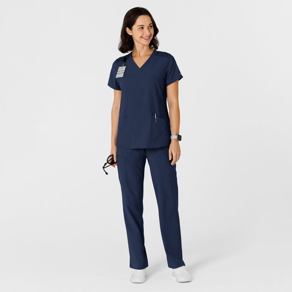 W123 6145 Flex-n-Reach Side Panel V-Neck Scrub Top Navy