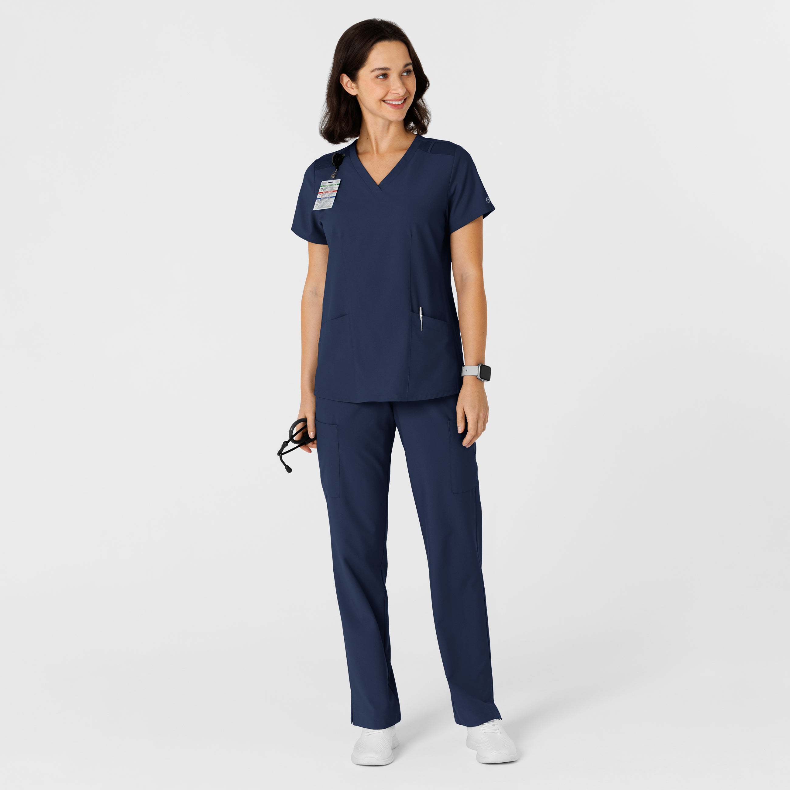 W123 6145 Flex-n-Reach Side Panel V-Neck Scrub Top Navy
