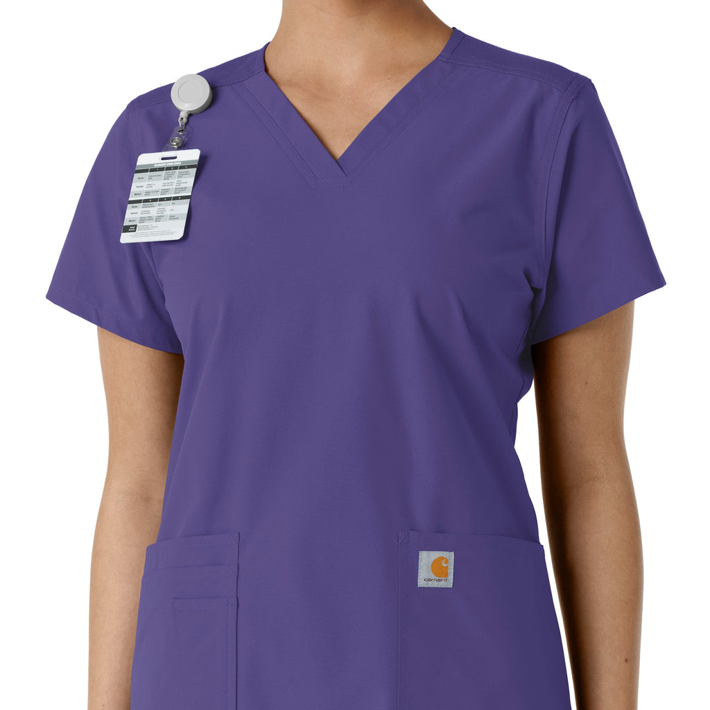 Force Essentials C12313 V-Neck Knit Panel Scrub Top Grape