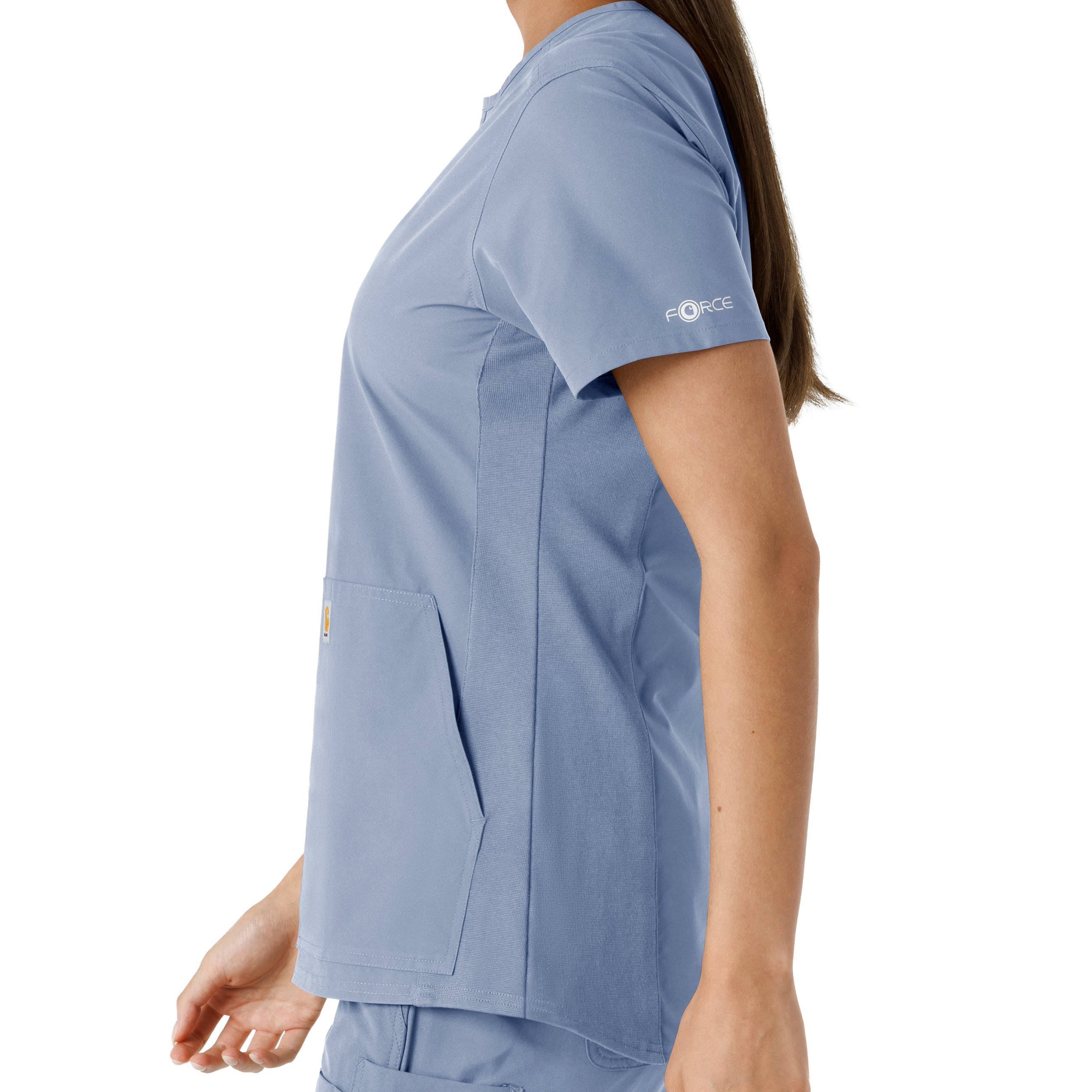 Force Essentials C12413 Notch Neck Tunic Knit Panel Scrub Top Ceil Blue