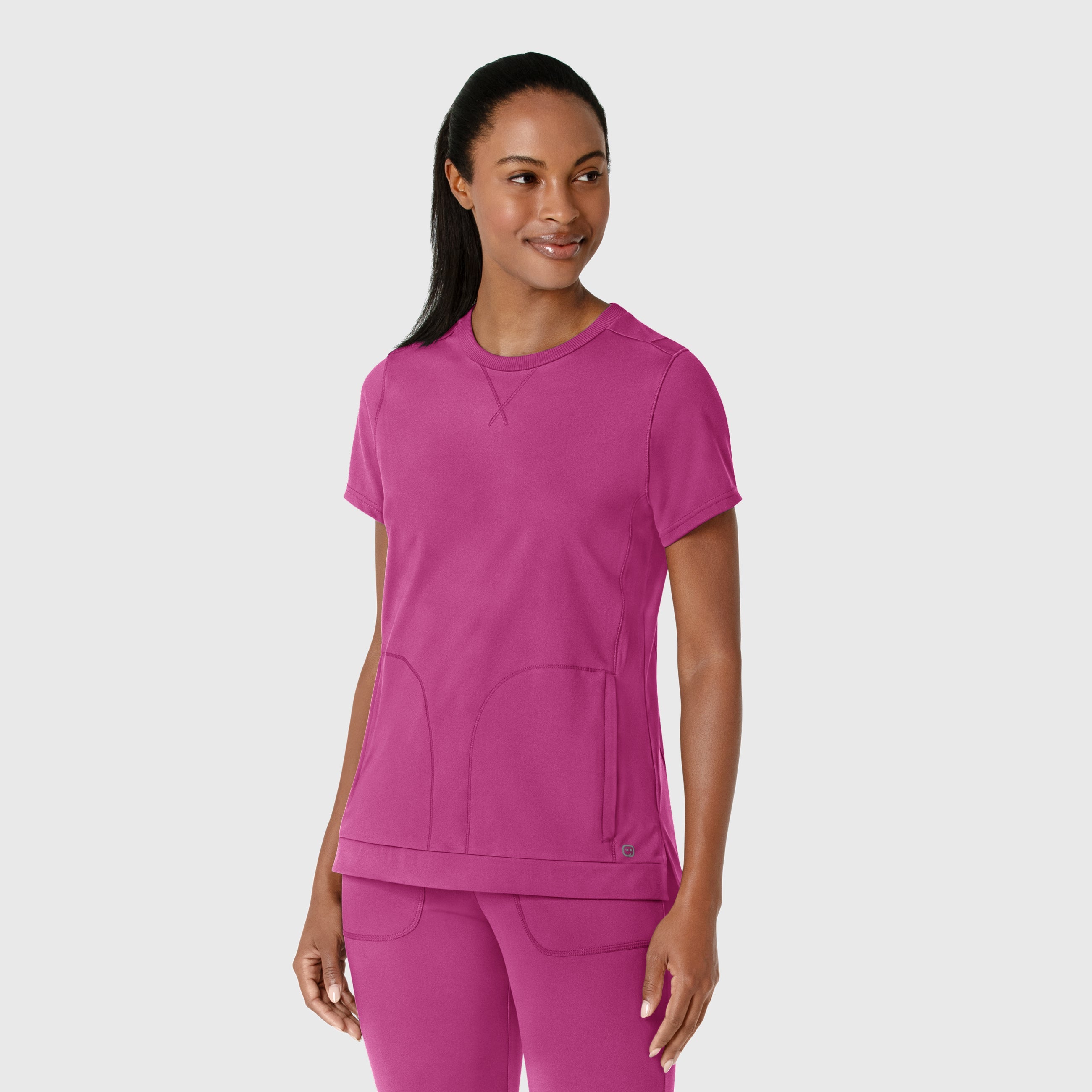RENEW 6359 Knit Flex-n-Reach Crew Neck Scrub Top Raspberry
