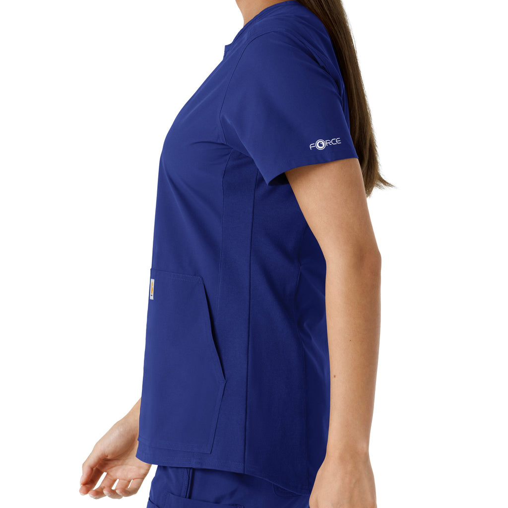 Force Essentials C12413 Women's Notch Neck Tunic Knit Panel Scrub Top Galaxy Blue