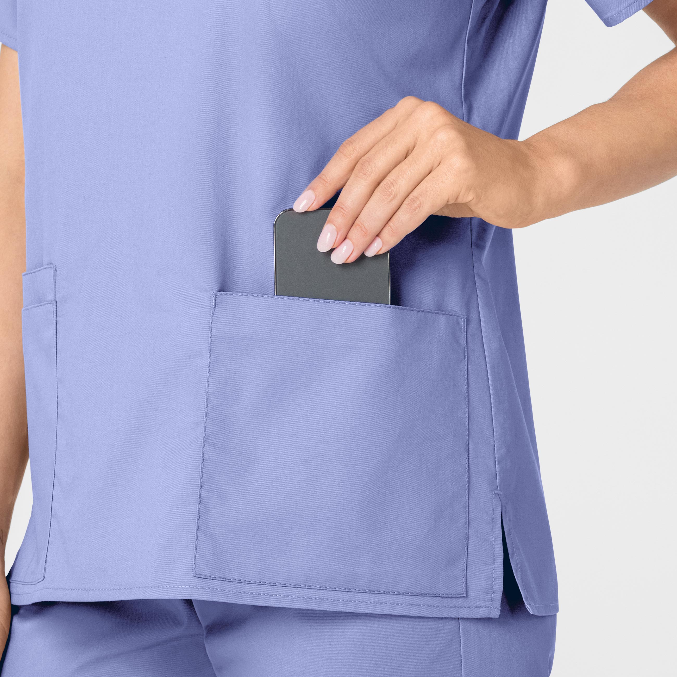 WonderWORK 101 V-Neck Scrub Top Ceil Blue