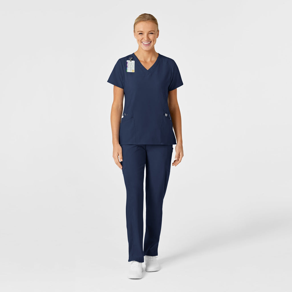 W123 6155 Stylized V-Neck Scrub Top Navy