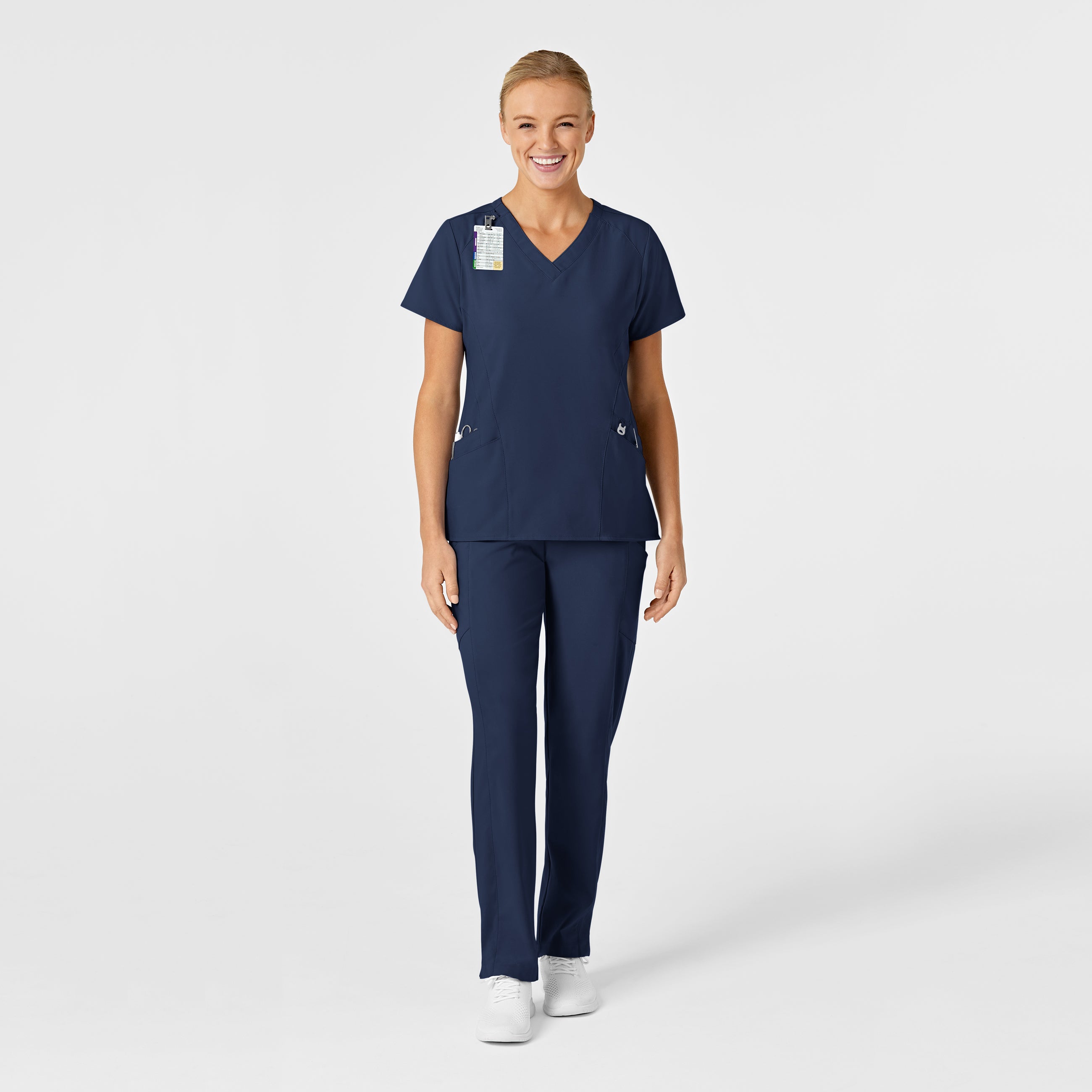 W123 6155 Stylized V-Neck Scrub Top Navy