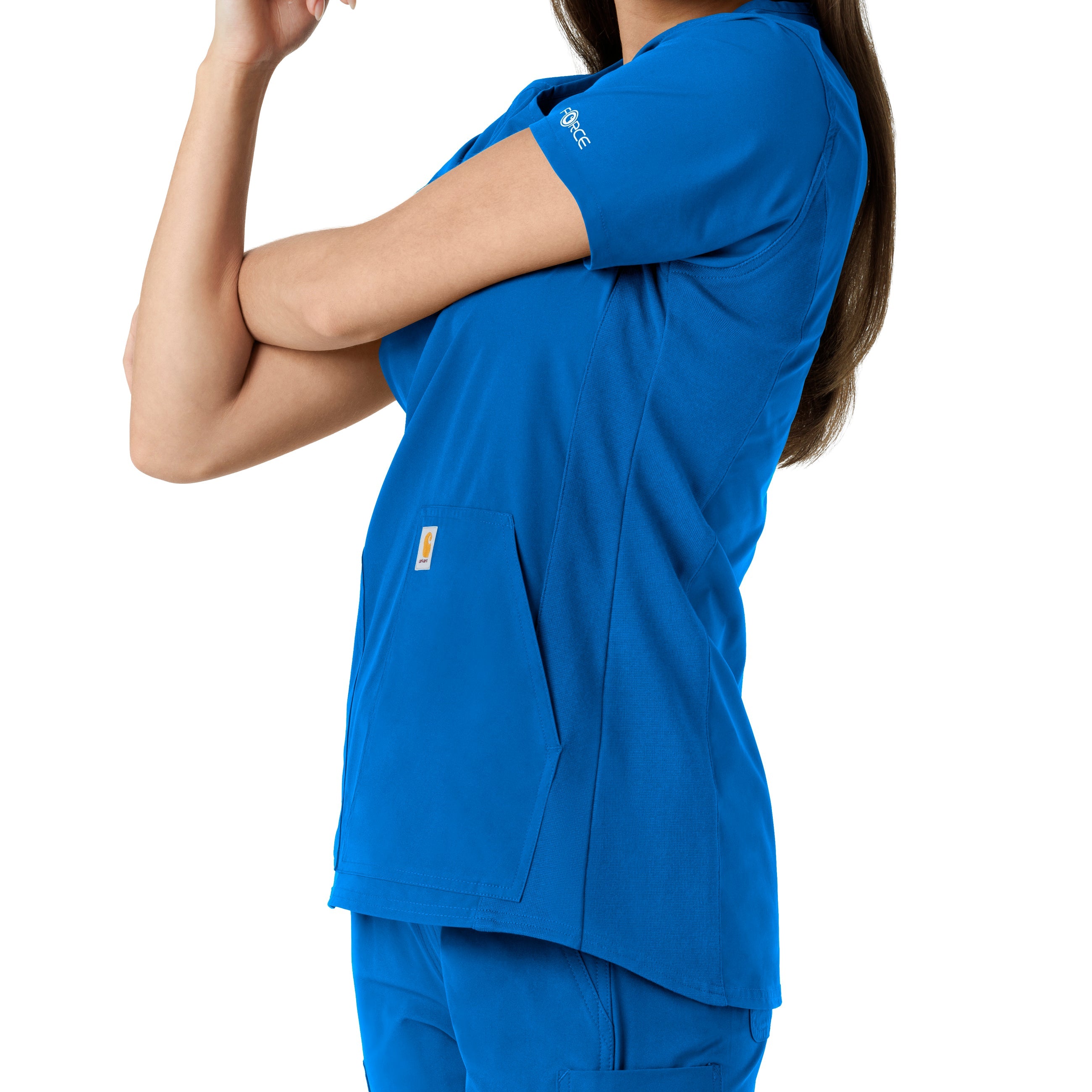Force Essentials C12413 Notch Neck Tunic Knit Panel Scrub Top Royal