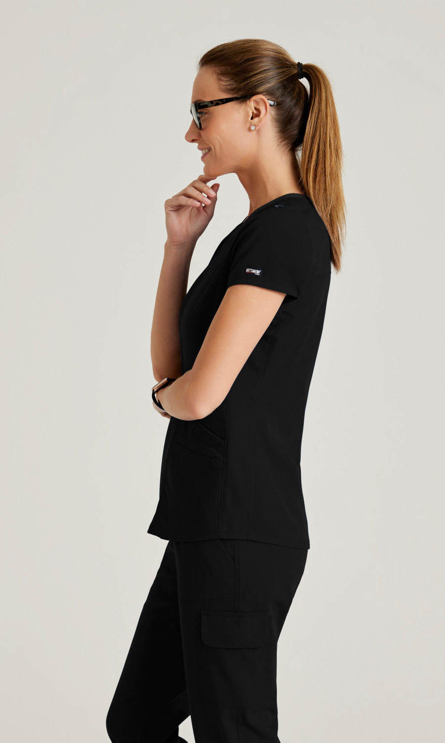 Grey's Anatomy Spandex Stretch GRST194 Meredith Scrub Top Black