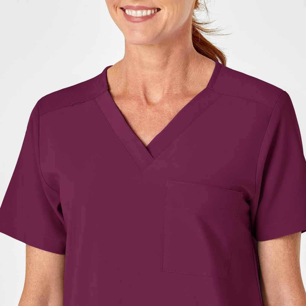 W123 6855 Unisex 4 Pocket Utility Scrub Top Wine