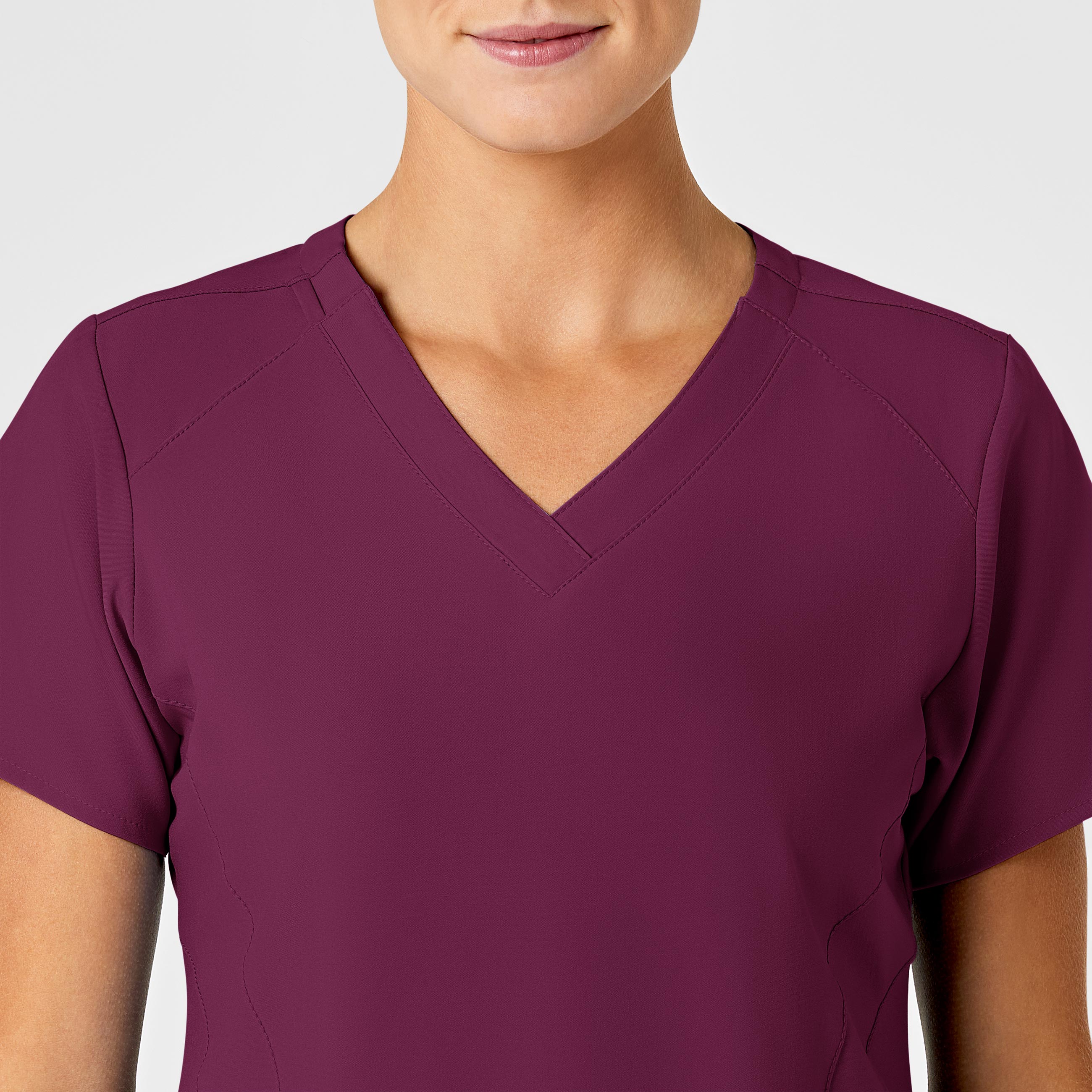 W123 6155 Stylized V-Neck Scrub Top Wine