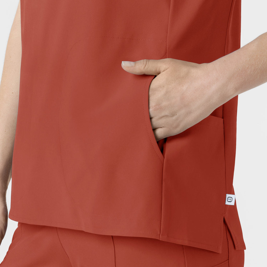 RENEW 6734 Mandarin Collar Scrub Top Mineral Red