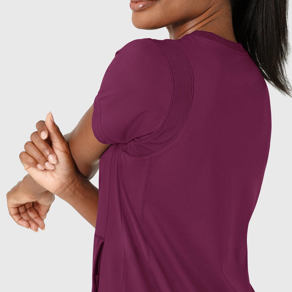 RENEW 6359 Knit Flex-n-Reach Crew Neck Scrub Top Wine