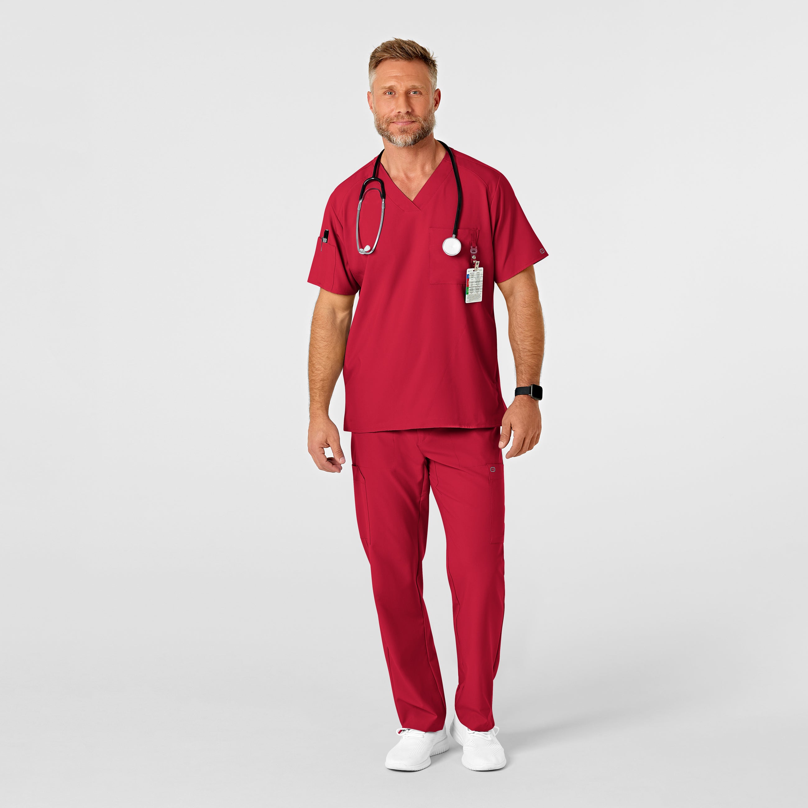 W123 5355 Men's Flat Front Cargo Scrub Pants Red