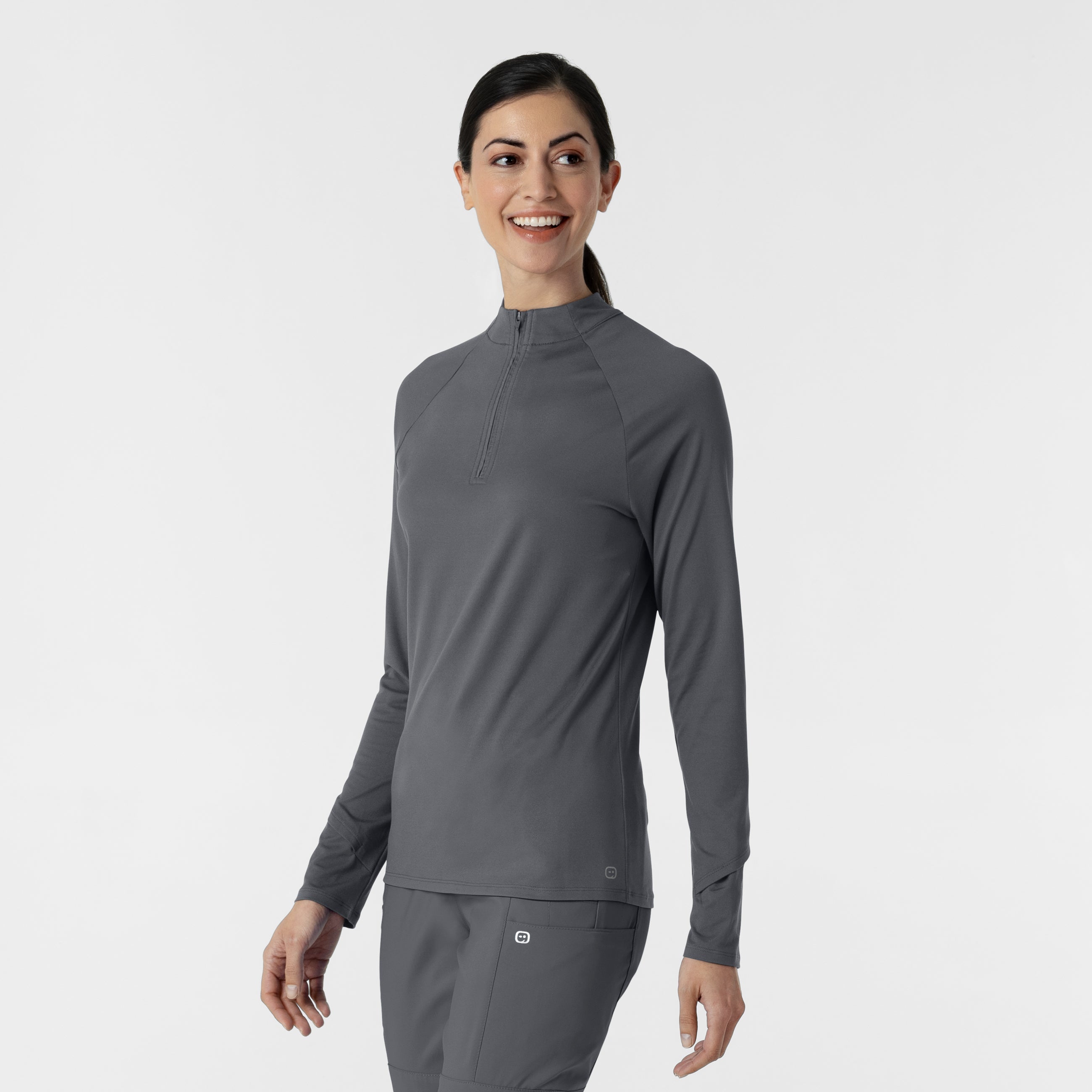Layers 2239 Watch Window Quarter Zip Scrub Top Pewter