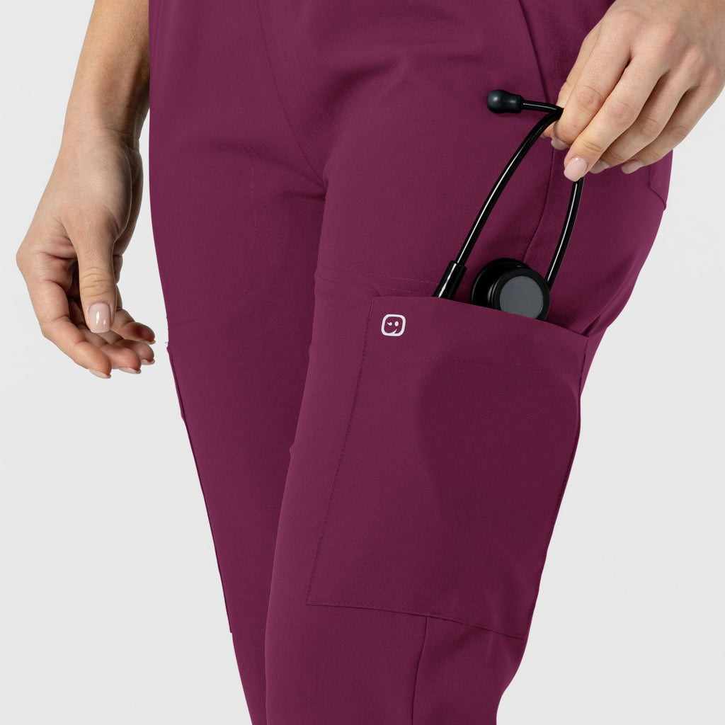 W123 5045 Flex-n-Reach Track Scrub Pants Wine
