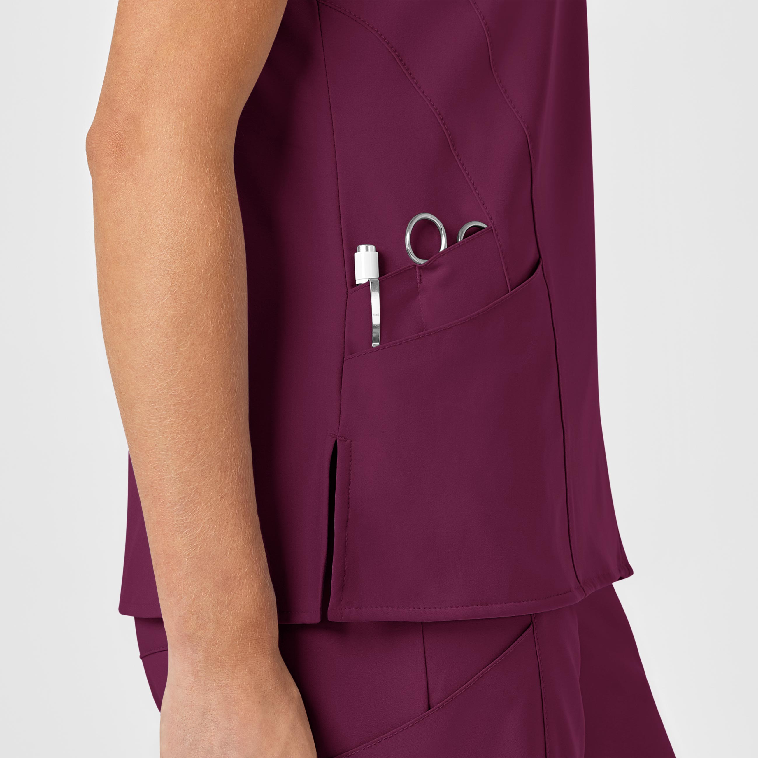 W123 6155 Stylized V-Neck Scrub Top Wine