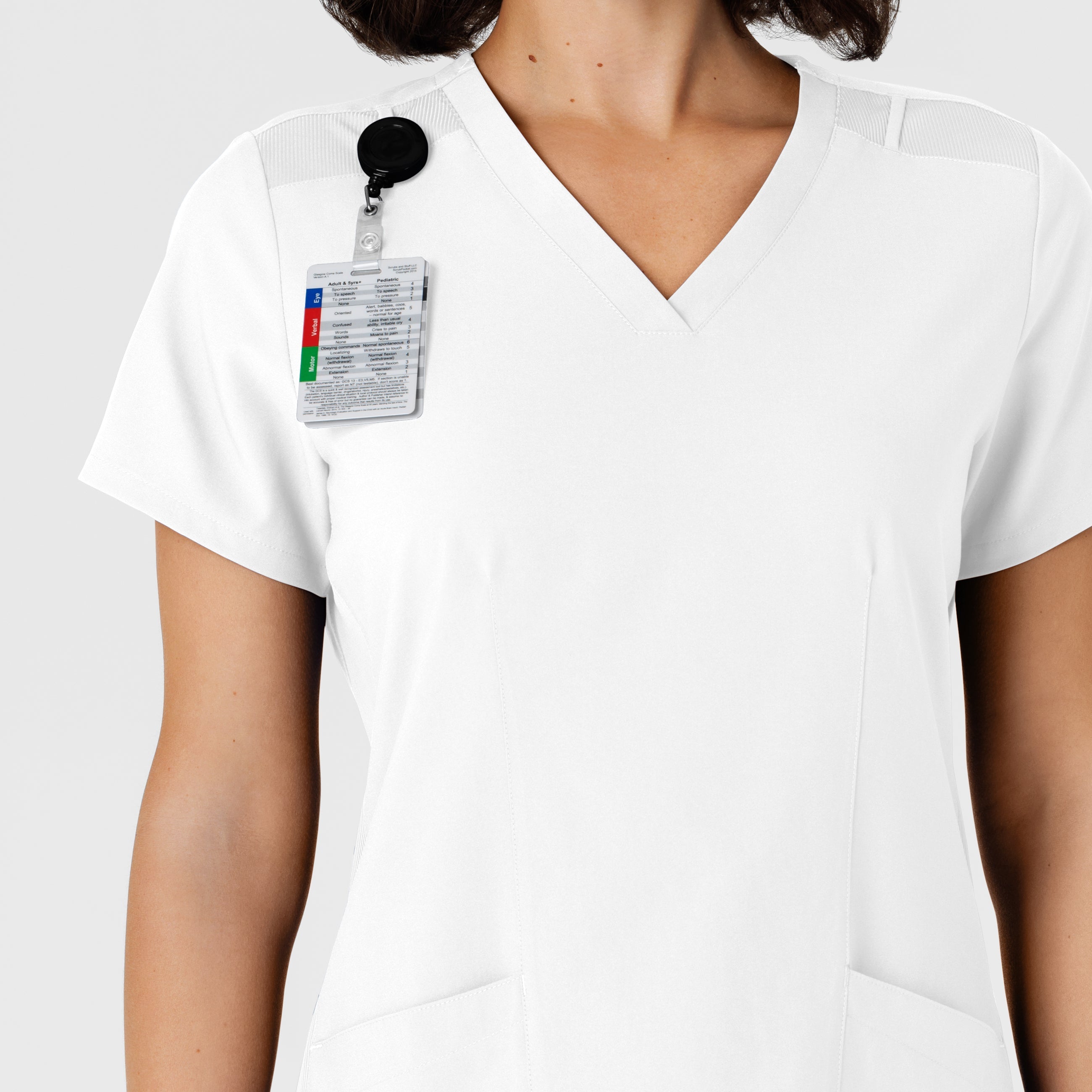 W123 6145 Flex-n-Reach Side Panel V-Neck Scrub Top White
