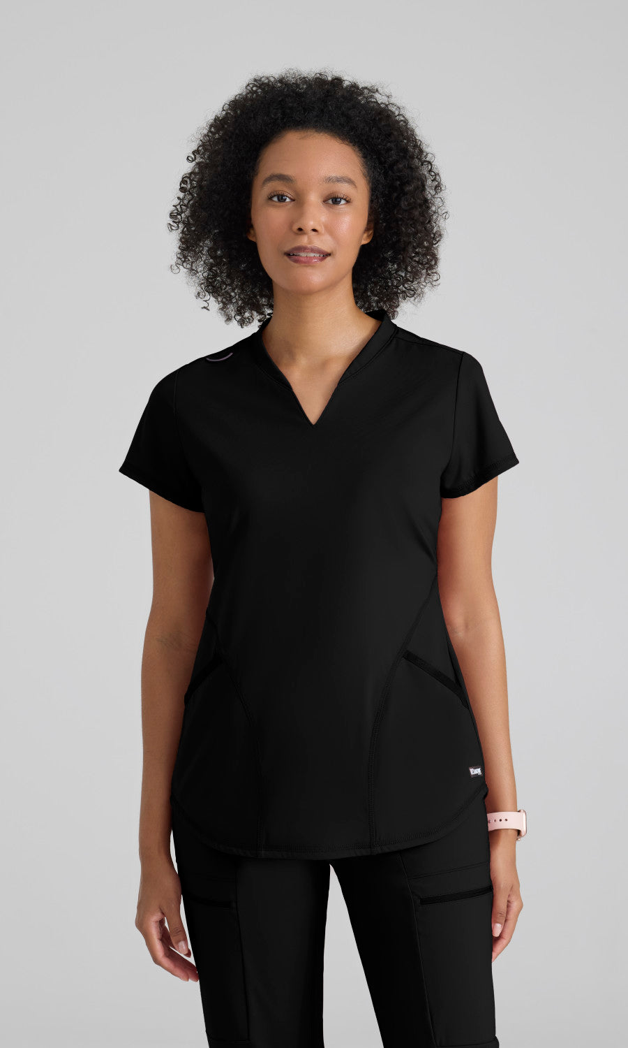 Grey's Anatomy Knits GRST249 Define Knit Scrub Top Black