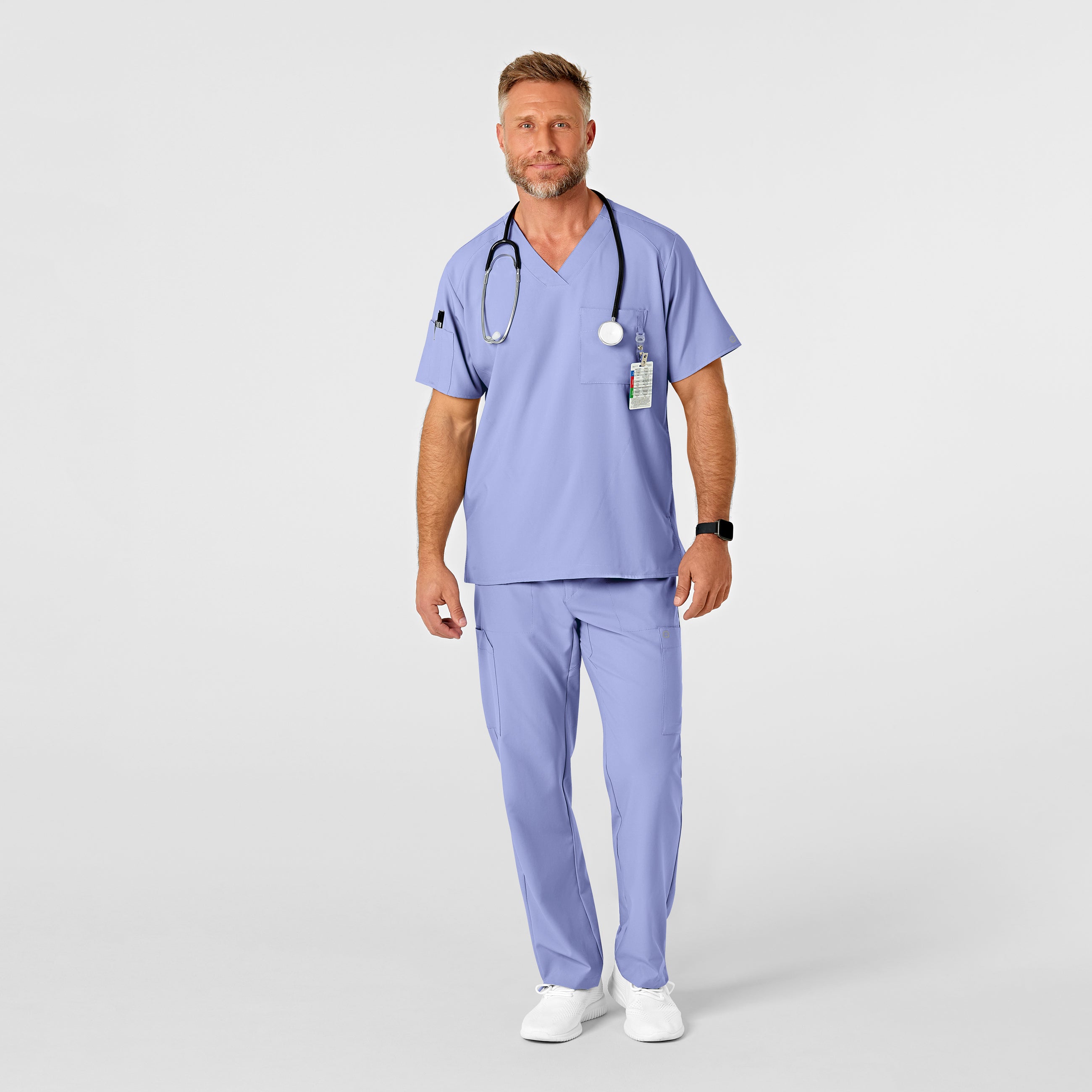 W123 5355 Men's Flat Front Cargo Scrub Pants Ceil Blue