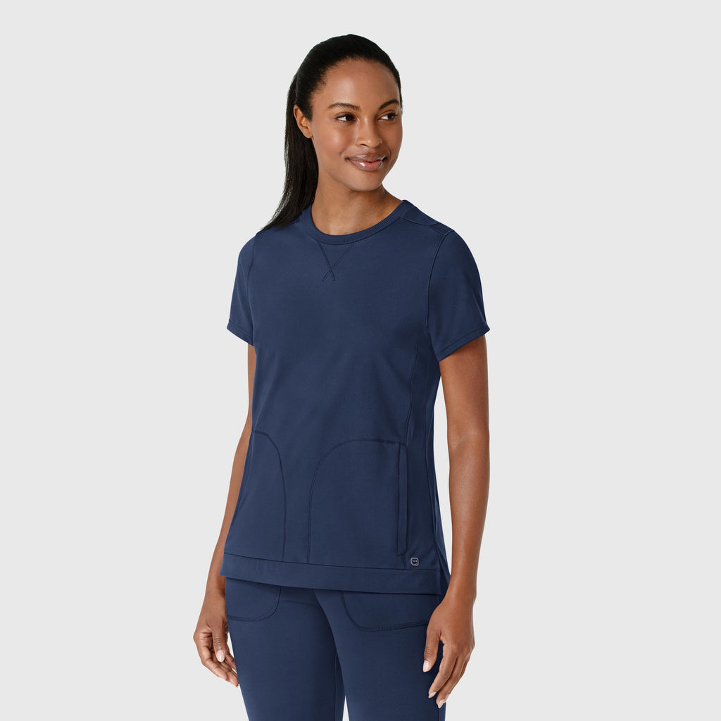 RENEW 6359 Knit Flex-n-Reach Crew Neck Scrub Top Navy