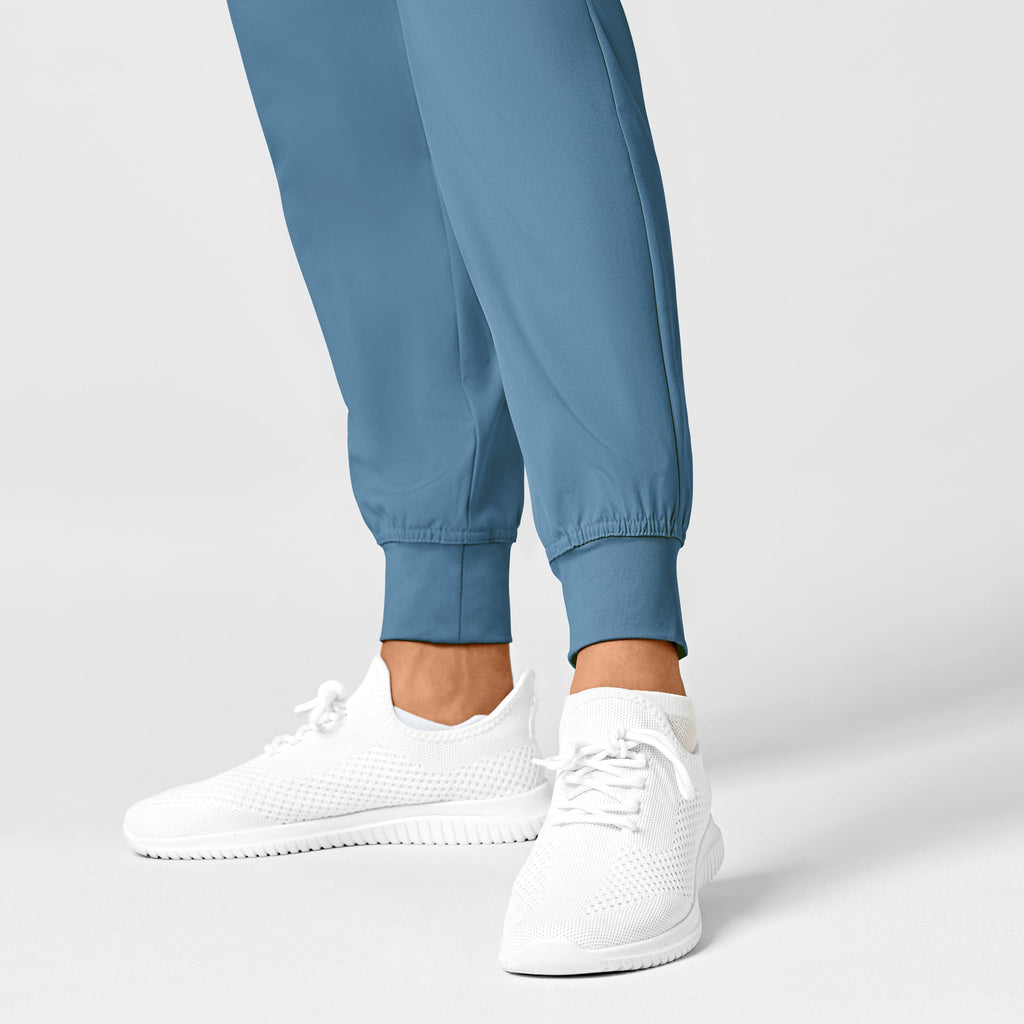 W123 5555 Women's Comfort Waist Cargo Jogger Scrub Pants Pacific Blue