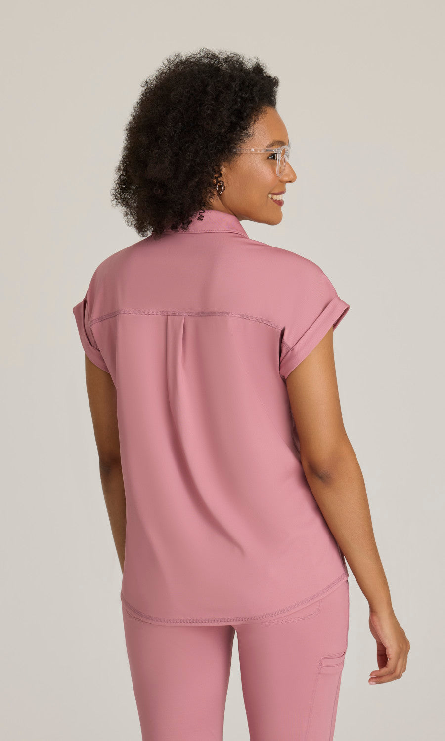 Grey's Anatomy Knits GRST254 Renew Knit Scrub Top Canyon Pink