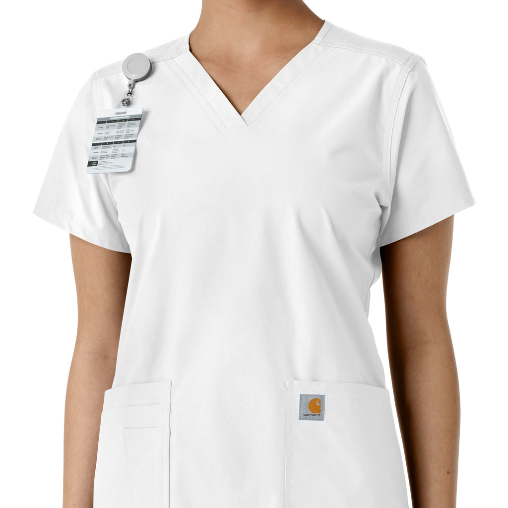 Force Essentials C12313 V-Neck Knit Panel Scrub Top White