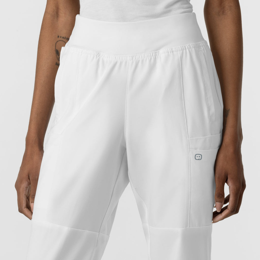 W123 5555 Comfort Waist Cargo Jogger Scrub Pants White