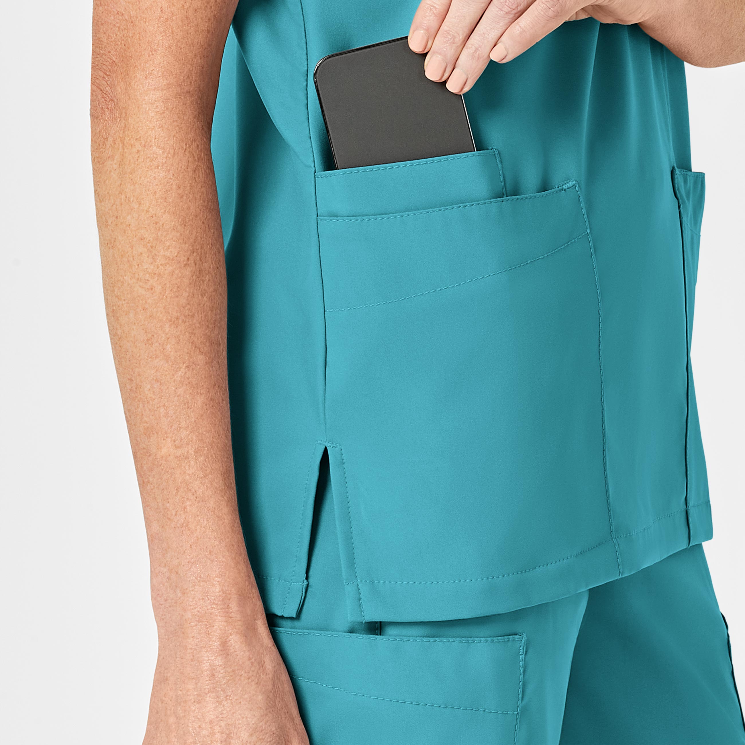 W123 6855 Unisex 4 Pocket Utility Scrub Top Teal Blue