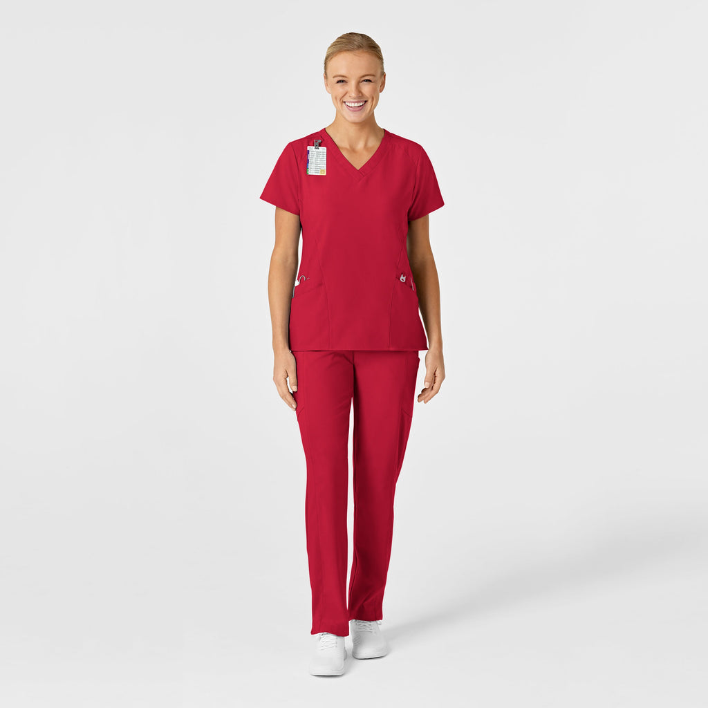 W123 6155 Stylized V-Neck Scrub Top Red