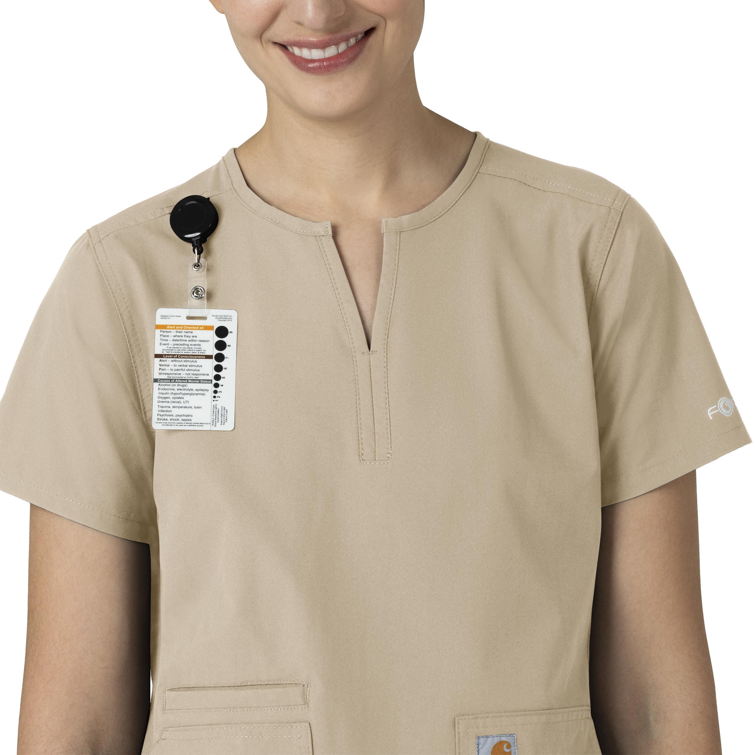 Force Essentials C12213 Notch Neck Tunic Scrub Top Khaki