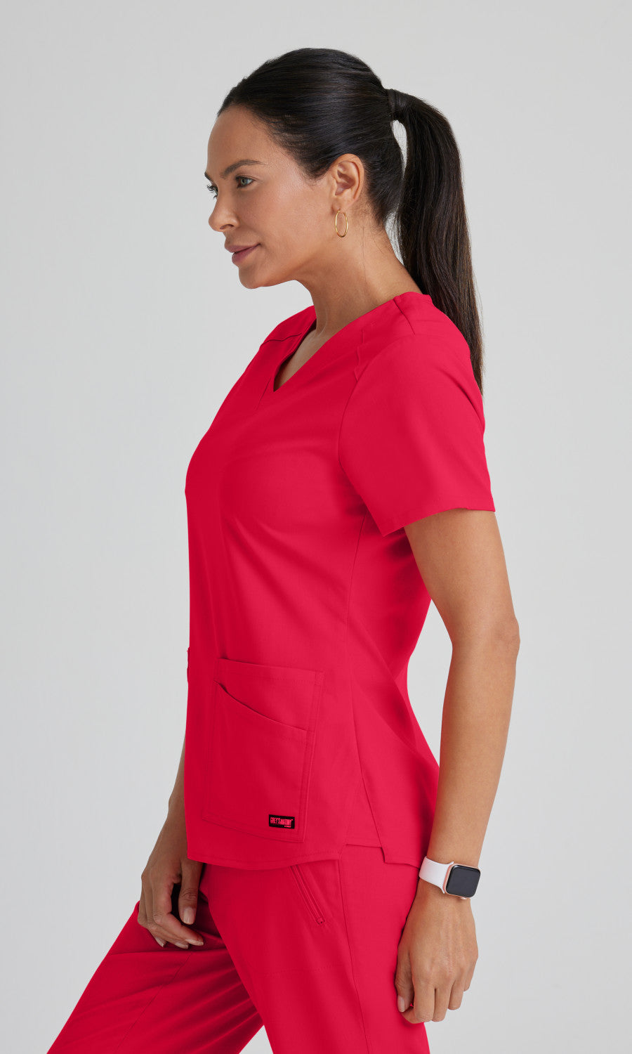 Grey's Anatomy Stretch GRST011 Emma Scrub Top Scarlet Red