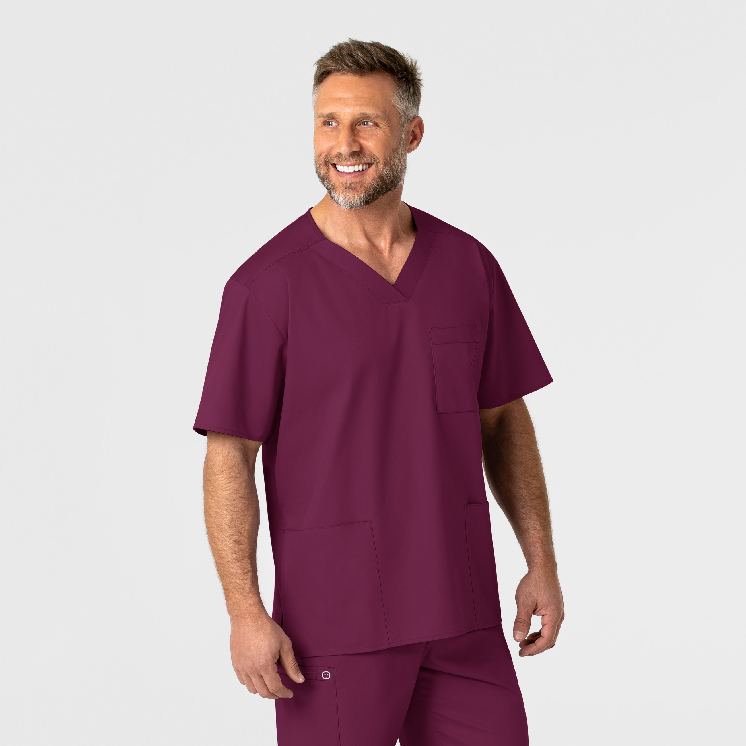 WonderWORK 103 Men's V-Neck Scrub Top Wine