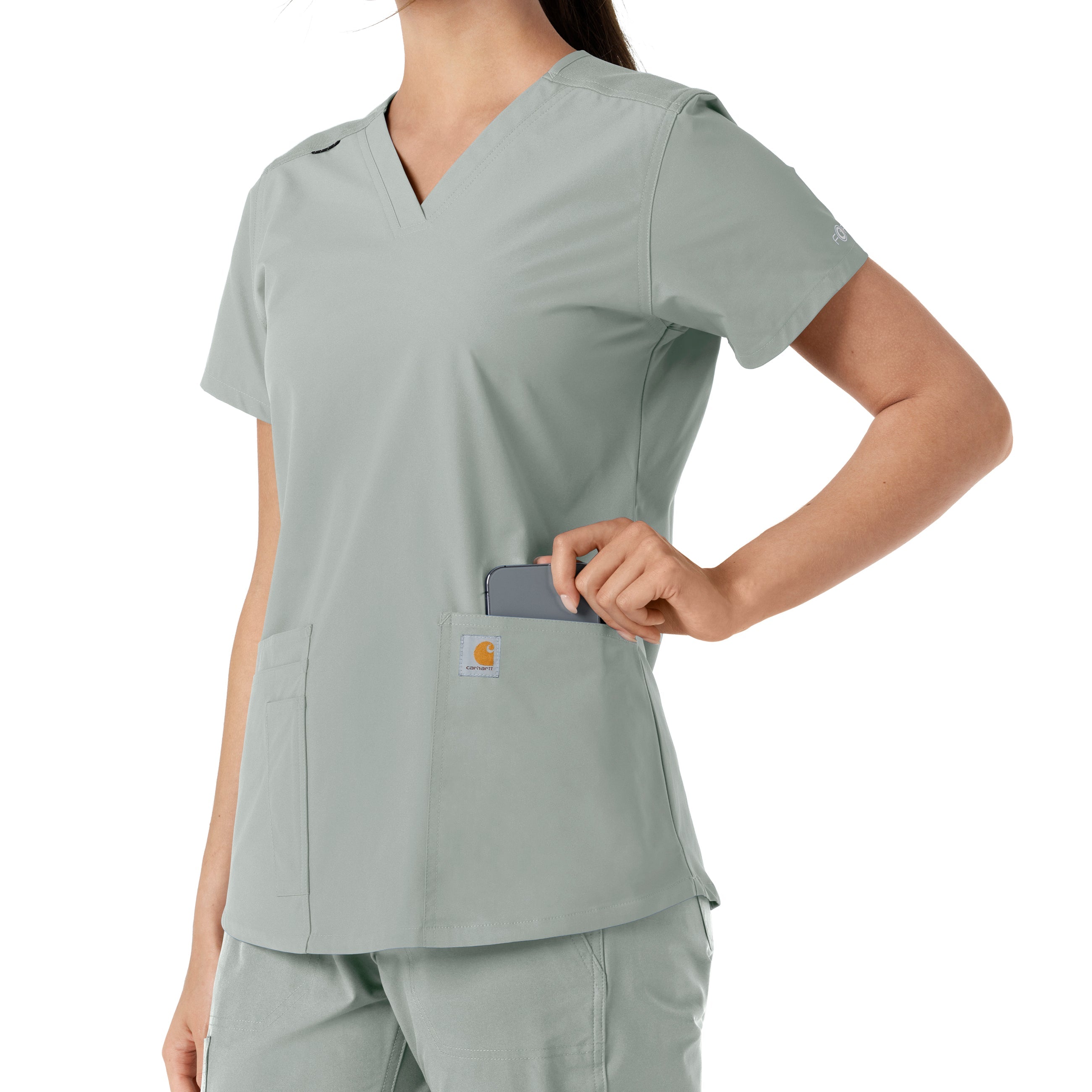 Force Essentials C12313 V-Neck Knit Panel Scrub Top Grey