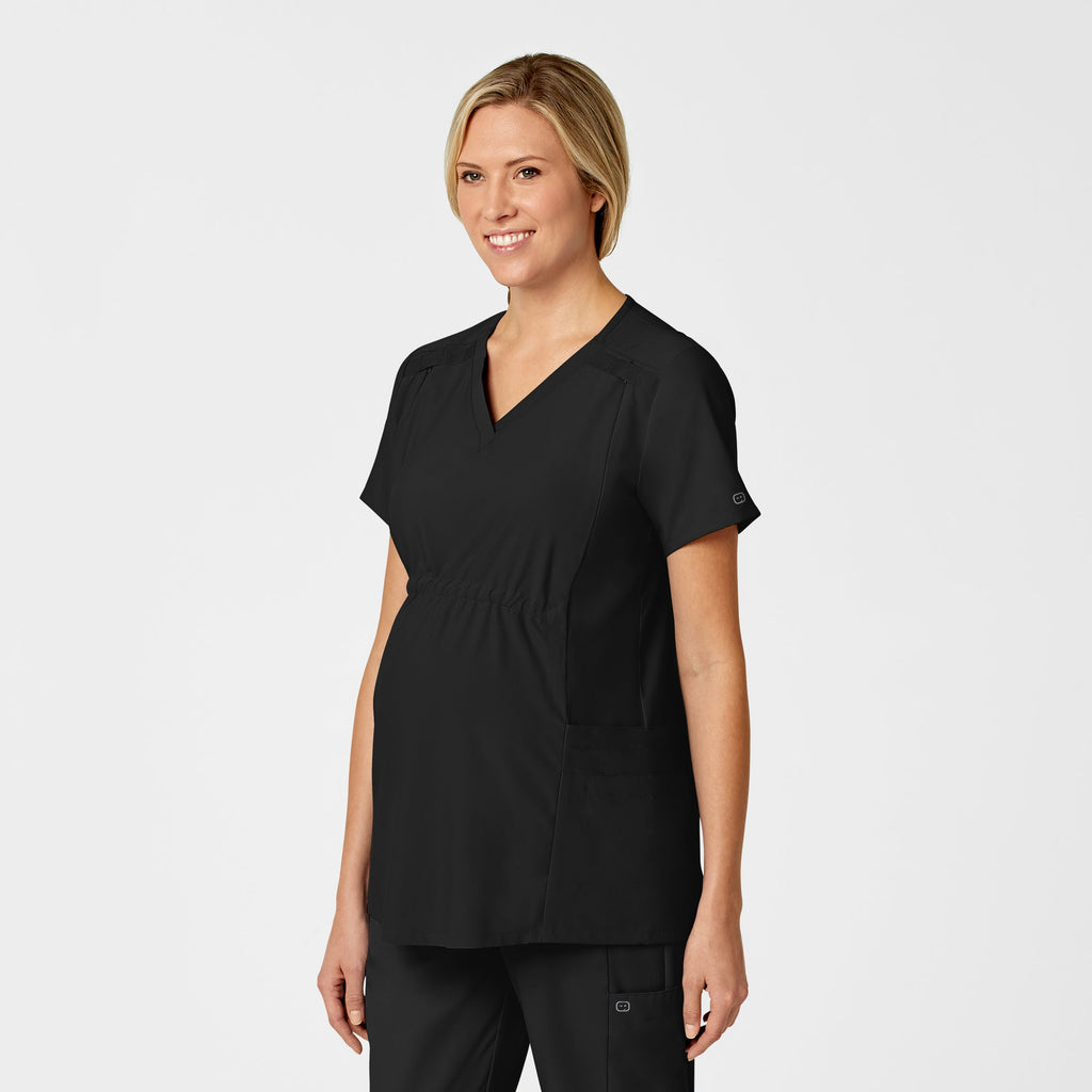 W123 4555 Maternity V-Neck Scrub Top Black