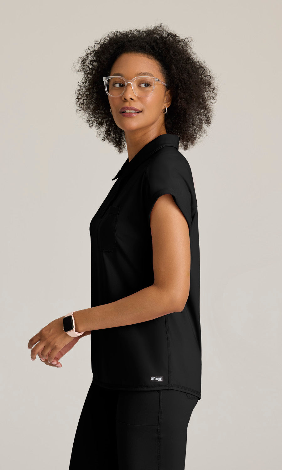 Grey's Anatomy Knits GRST254 Renew Knit Scrub Top Black