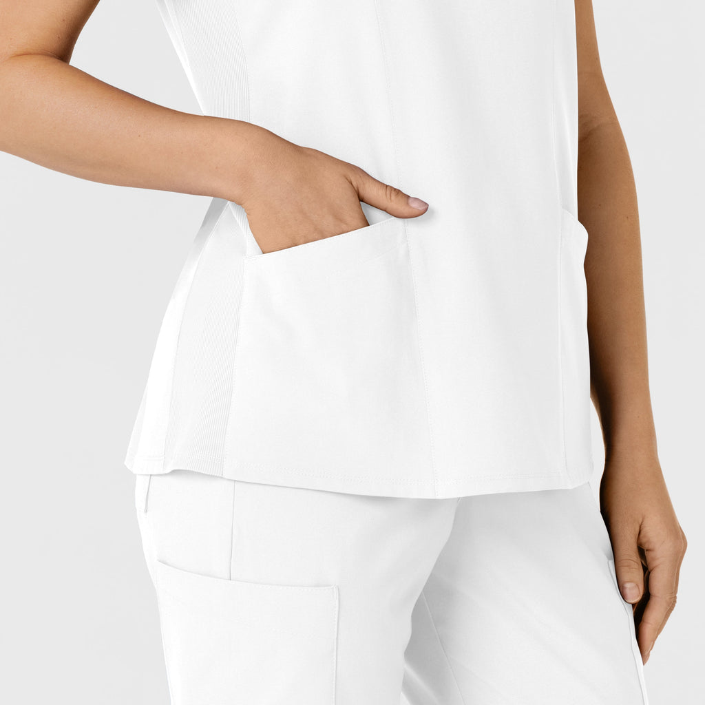 W123 6145 Flex-n-Reach Side Panel V-Neck Scrub Top White