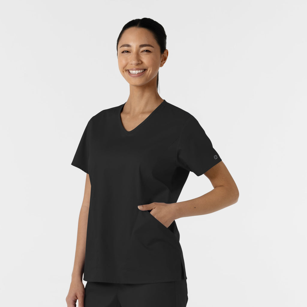 WonderWORK 106 Curved V-Neck Scrub Top Black
