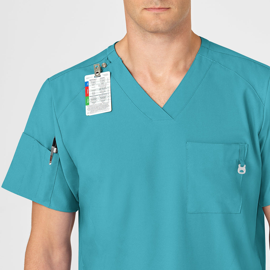 W123 6355 Men's V-Neck Scrub Top Teal Blue