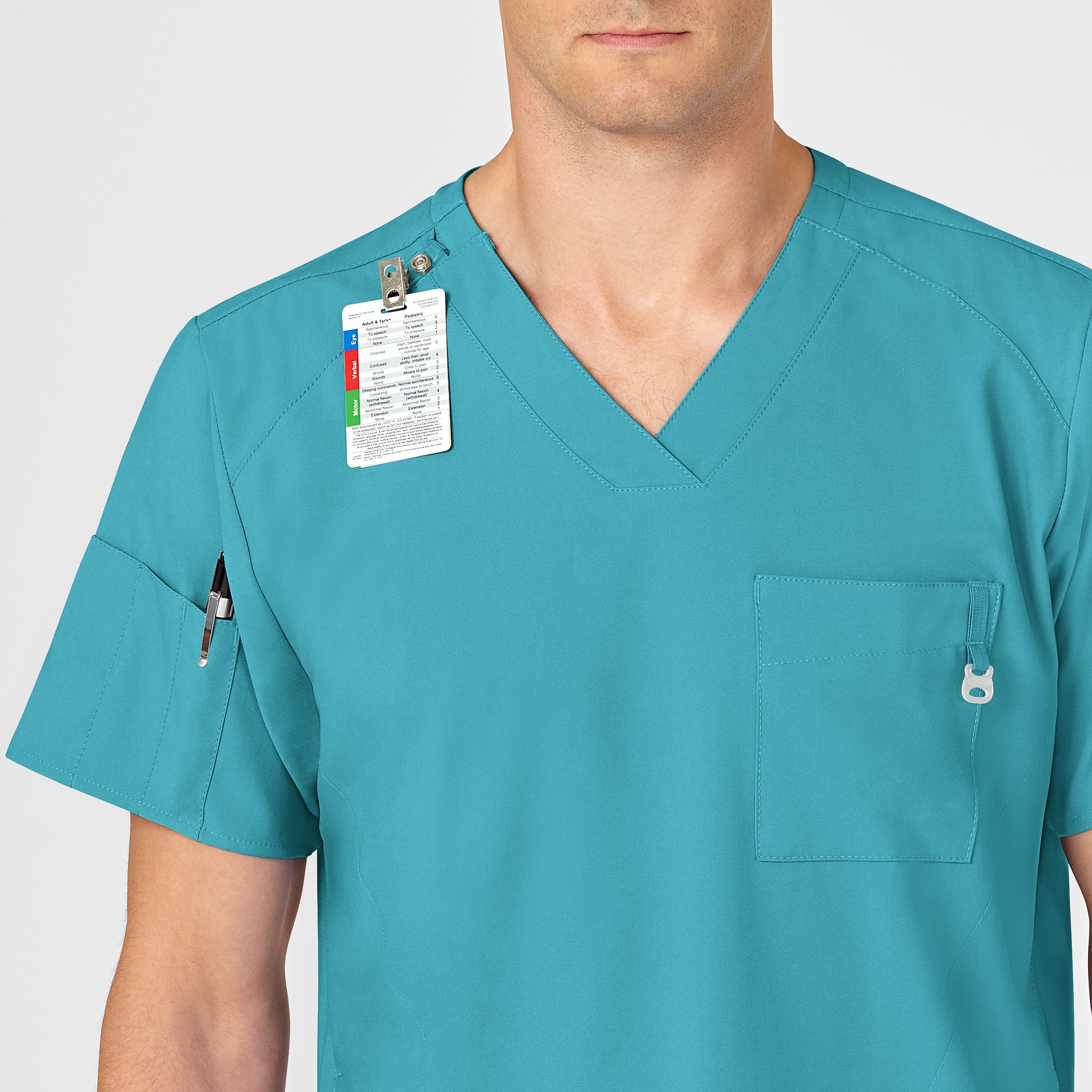 W123 6355 Men's V-Neck Scrub Top Teal Blue