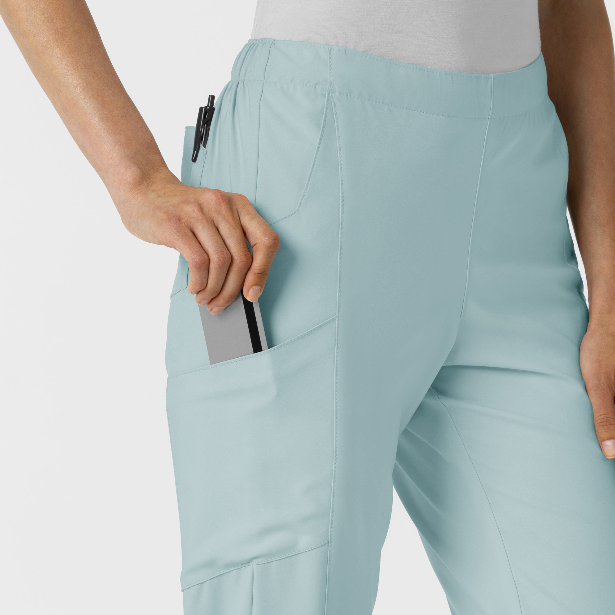 W123 5155 Flat Front Cargo Scrub Pants Sky Blue