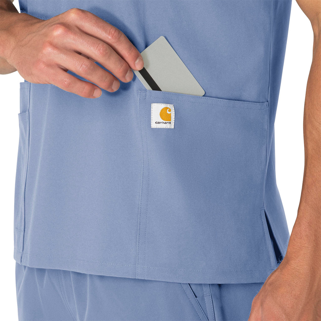 Force Essentials C15013 Unisex V-Neck 6-Pocket Scrub Top Ceil Blue