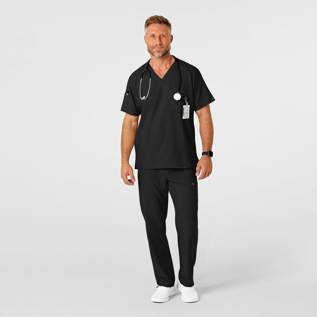 W123 5355 Men's Flat Front Cargo Scrub Pants Black
