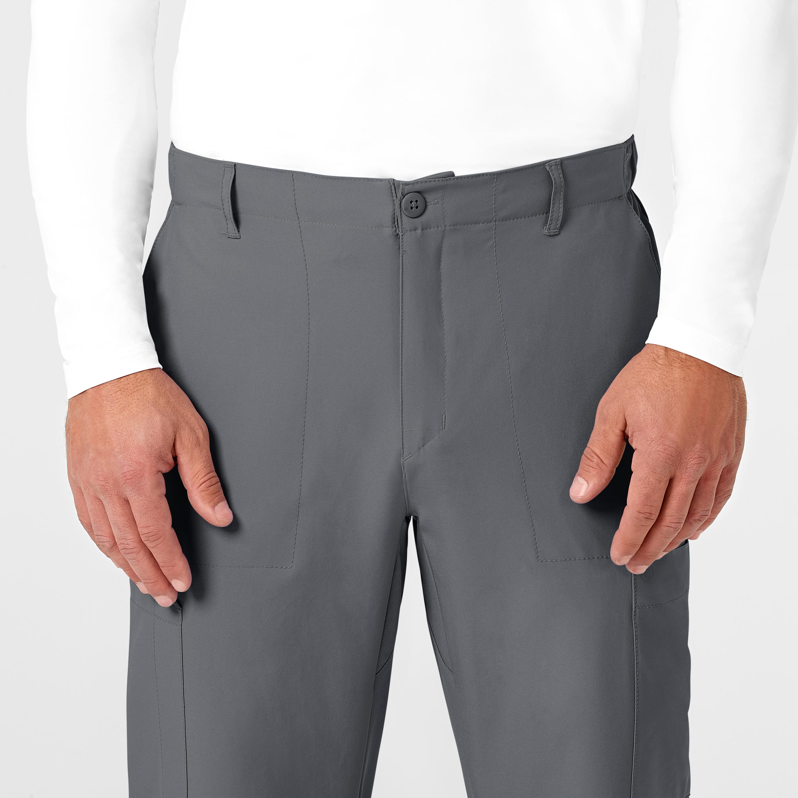 W123 5355 Men's Flat Front Cargo Scrub Pants Pewter
