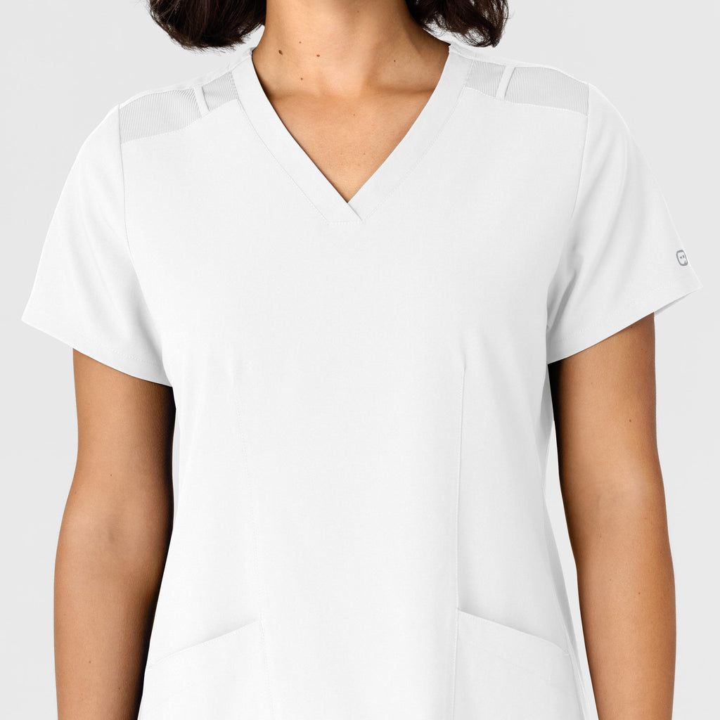 W123 6145 Flex-n-Reach Side Panel V-Neck Scrub Top White