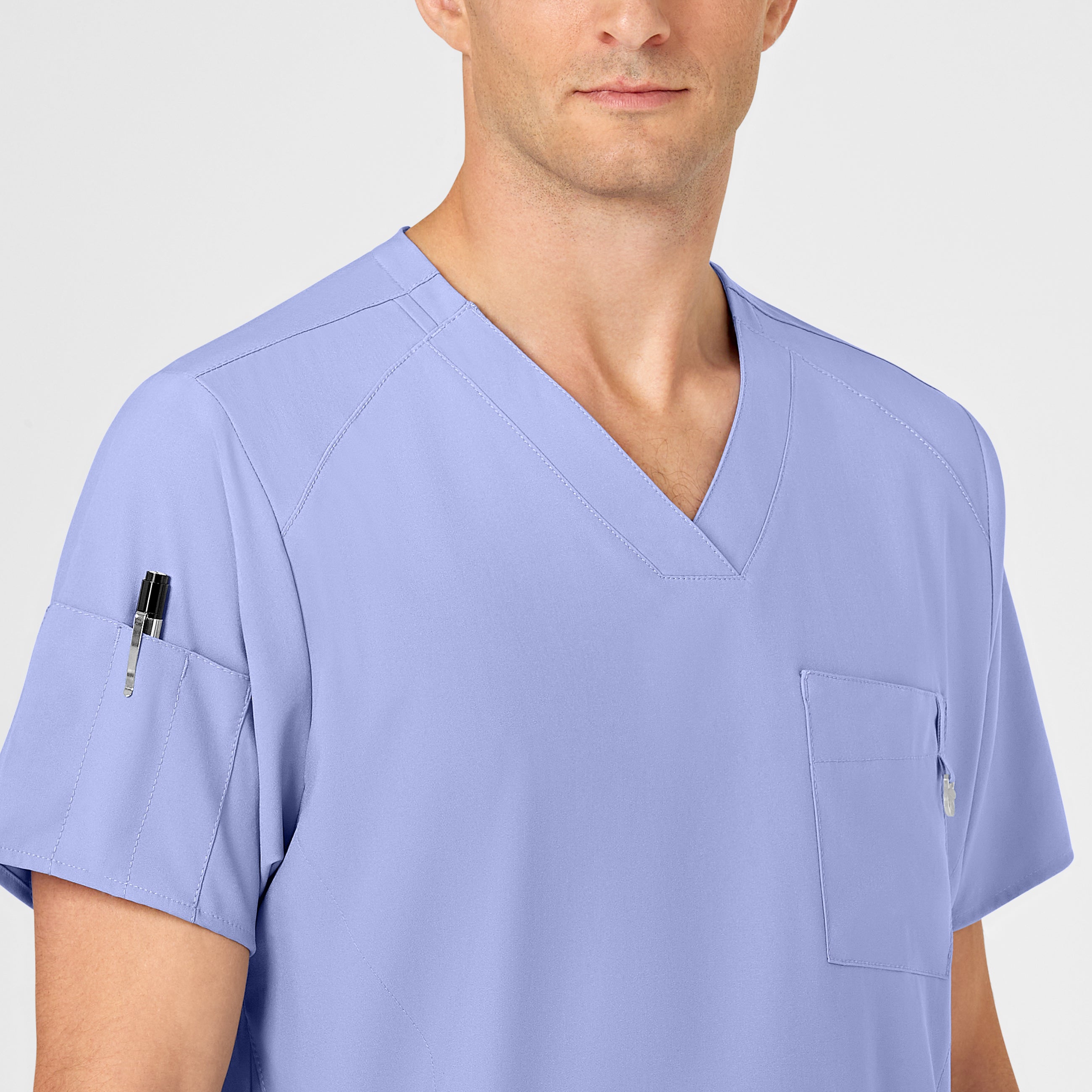 W123 6355 Men's V-Neck Scrub Top Ceil Blue