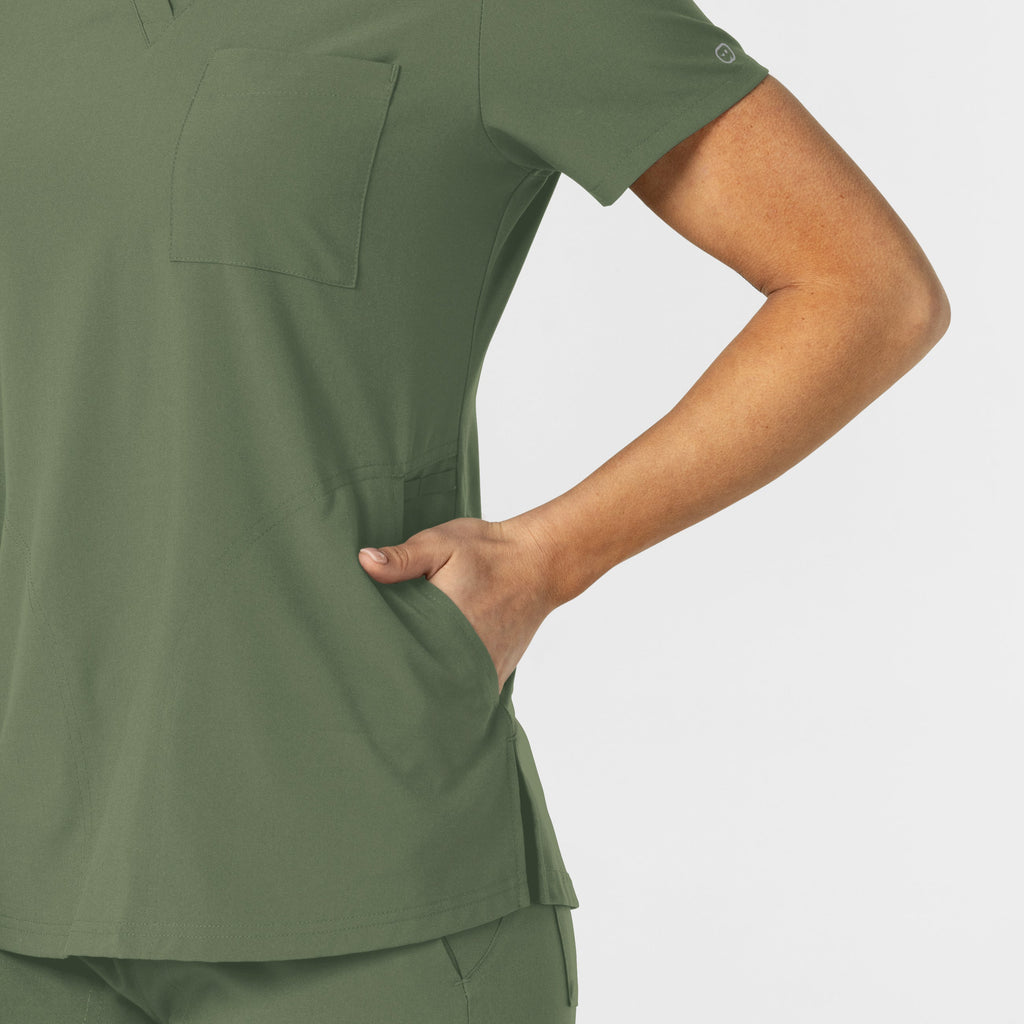 W123 6045 Flex-n-Reach V-Neck Scrub Top Olive