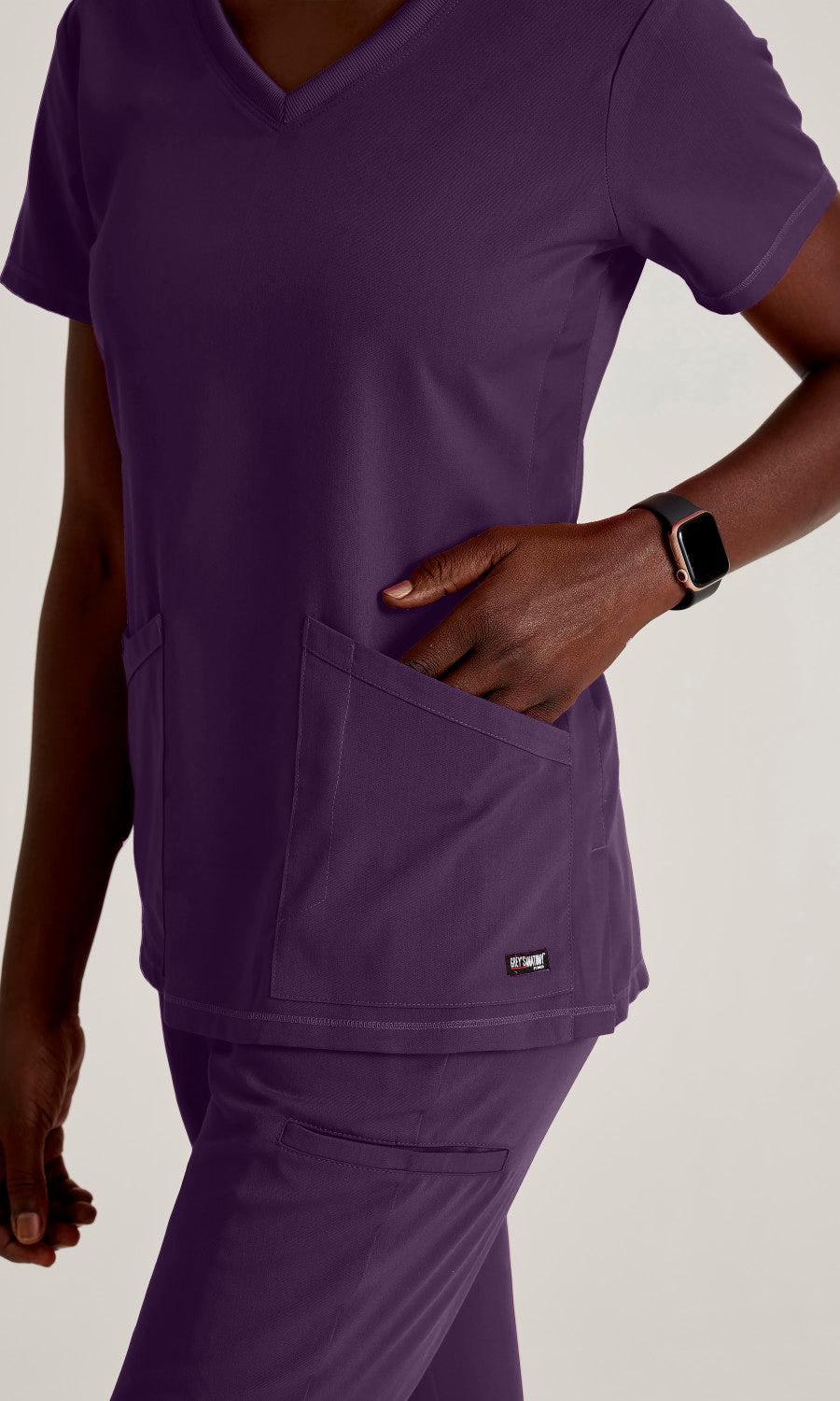 Grey's Anatomy Stretch GRST045 Serena Scrub Top Eggplant