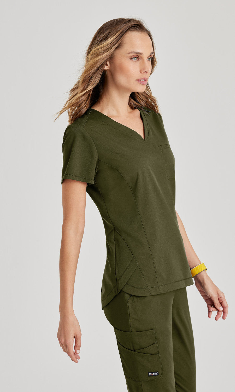 Grey's Anatomy Stretch GRST136 Capri Tuck-in Scrub Top Olive