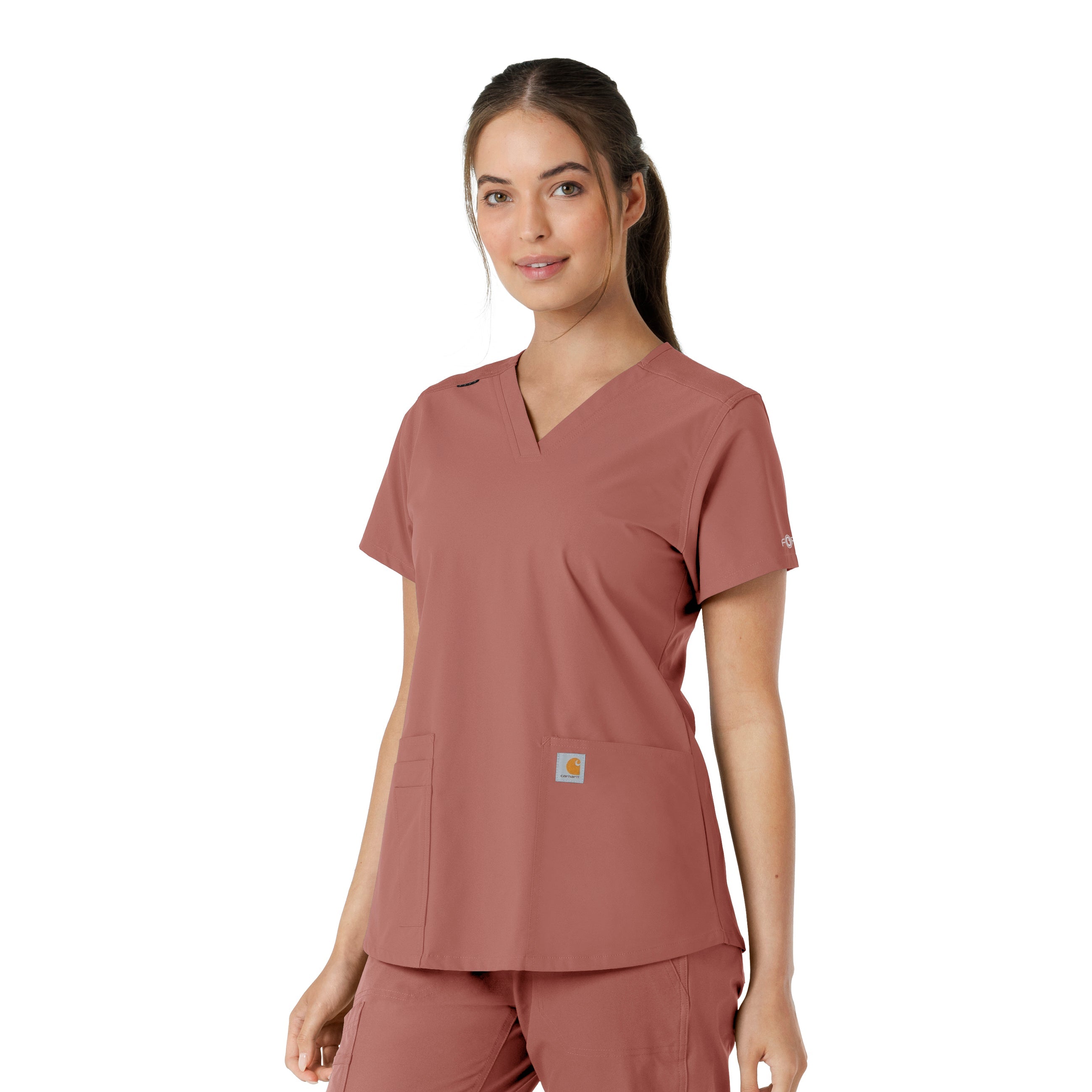 Force Essentials C12313 V-Neck Knit Panel Scrub Top Wildrose