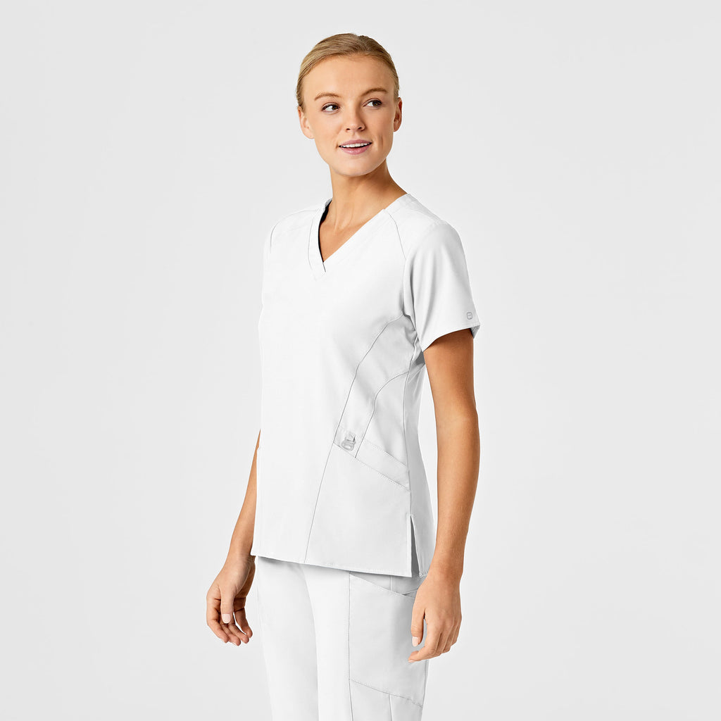 W123 6155 Stylized V-Neck Scrub Top White
